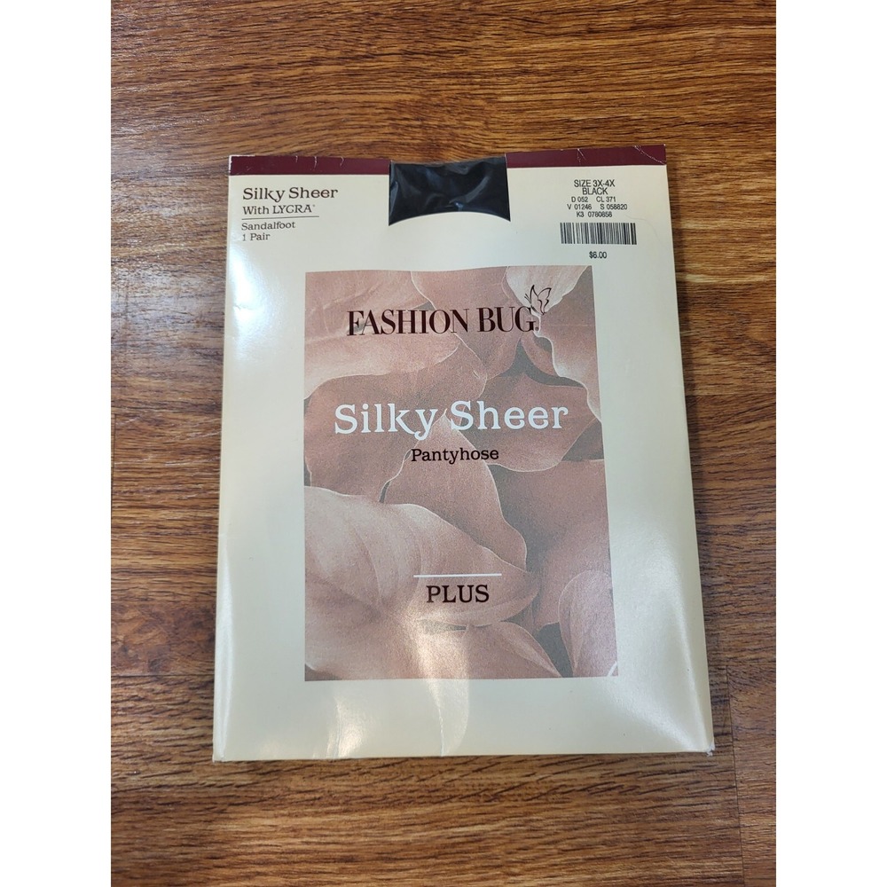 Vtg Fashion‎ Bug Silky Sheer Pantyhose Black  3X-4X